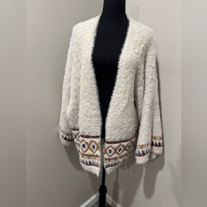 Sweet & Sinful Open Front Eyelash Cardigan boho Aztec print‎  festival ready XL